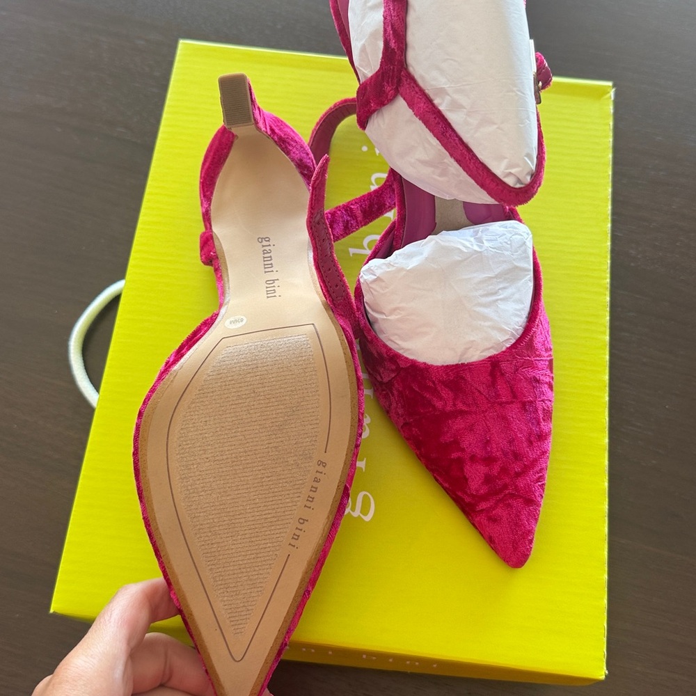 Gianni Bini Fuchsia Velvet Pointed-Toe Slingback Heels - Picture 3 of 5